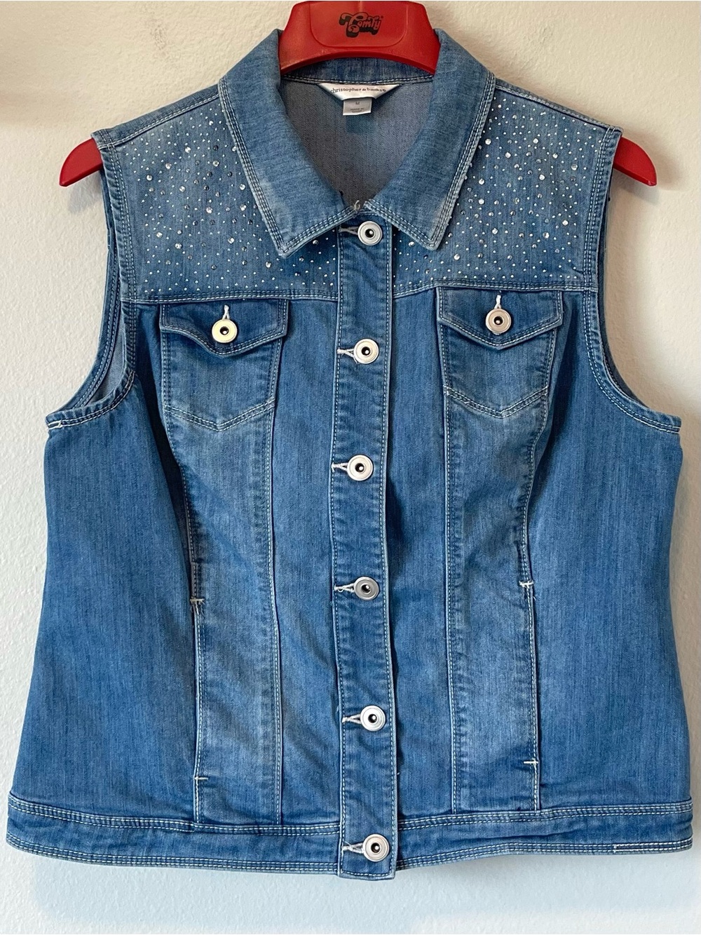 Christopher & Banks Denim Vest - Embellished Yokes & Fitted - Size Medium